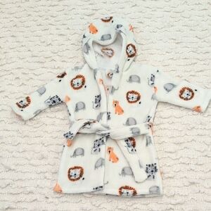 Cozy Kids Animal Print Robe White With Sash Baby Bath Comfy Warm Wrap OS To 9M